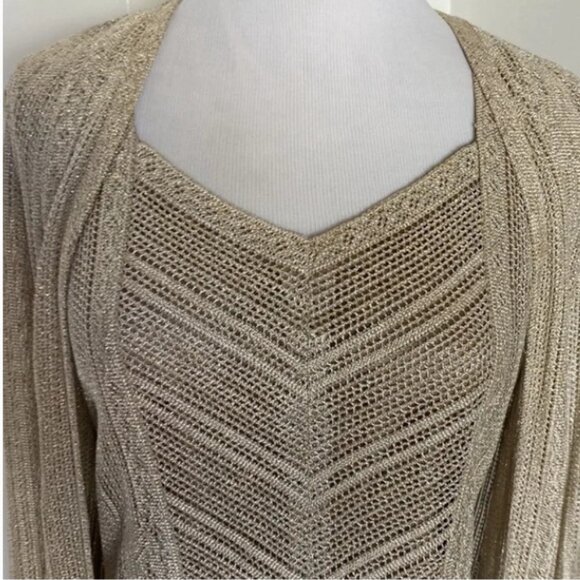 2 Pc SET | Top and Duster / Cardi | M | 90s | Brushed Gold | Old Money Elegant - Picture 2 of 5